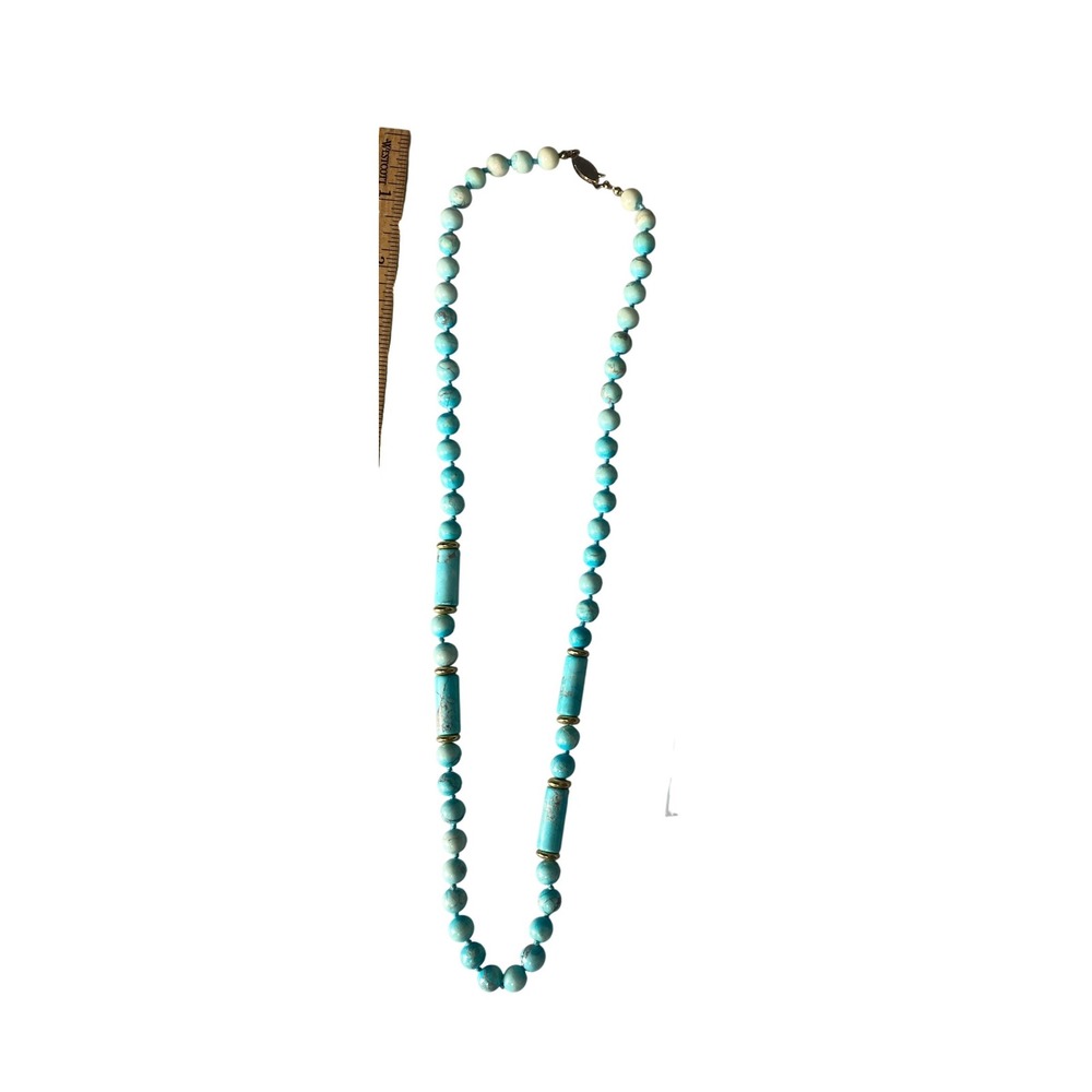 Vintage Turquoise Beaded Necklace Southwestern Boho Round Tube Stone 22 Inch